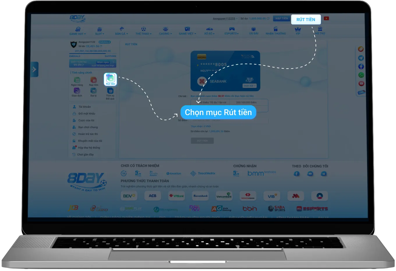 Cách rút tiền DT68